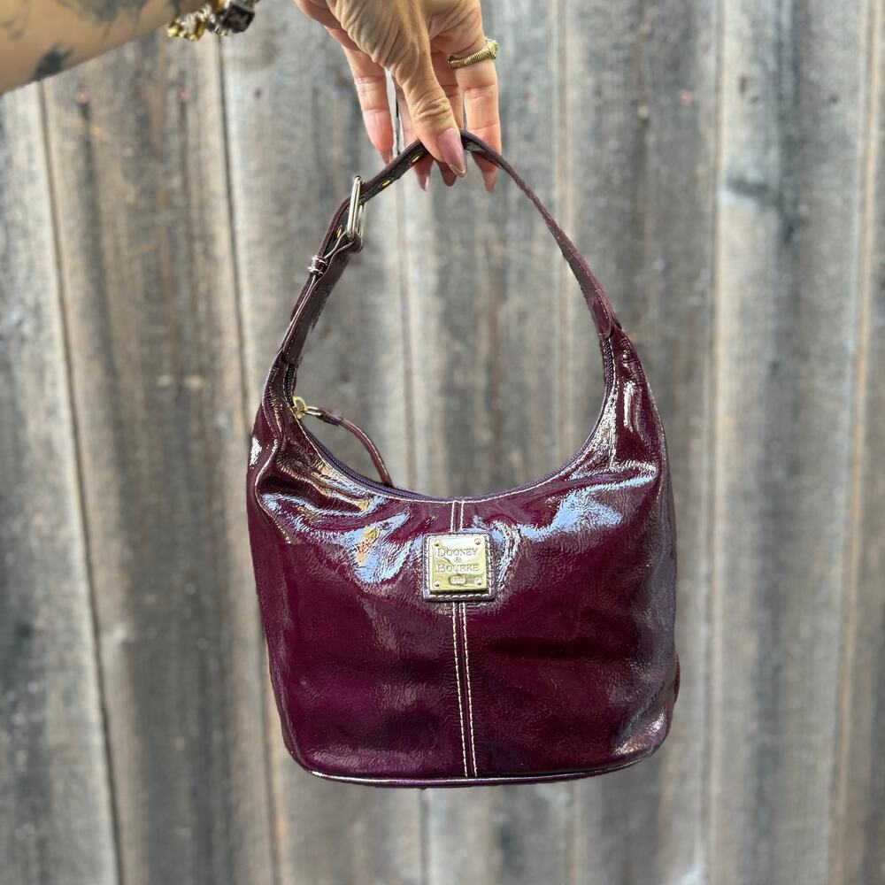 Vintage Dooney & Bourke Bordeaux Patent Leather Small Hobo Y2K Bag - Picture 9 of 10